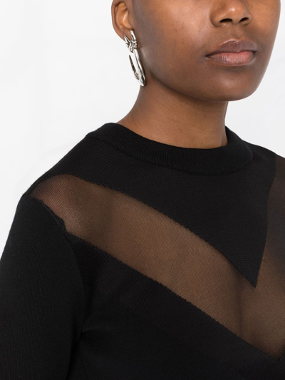 Alexander Mcqueen Sheer-chevron Wool-blend Sweater In Black