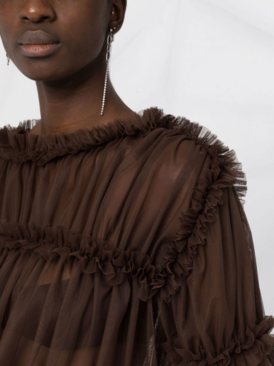 Shop Mm6 Maison Margiela Ruched Tulle-design Blouse In Brown