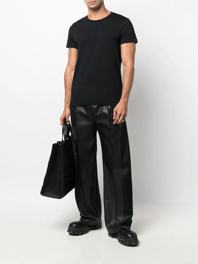 Balmain Logo-embossed Cotton T-shirt In Black