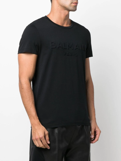 Balmain Logo-embossed Cotton T-shirt In Black