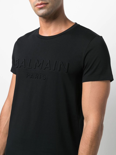 Balmain Logo-embossed Cotton T-shirt In Black