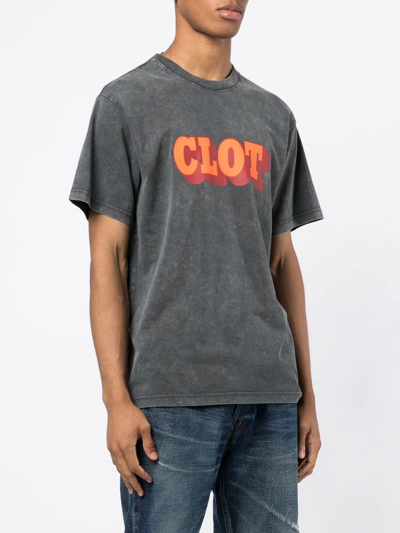 Shop Clot Logo-print Acid Wash T-shirt In Grey