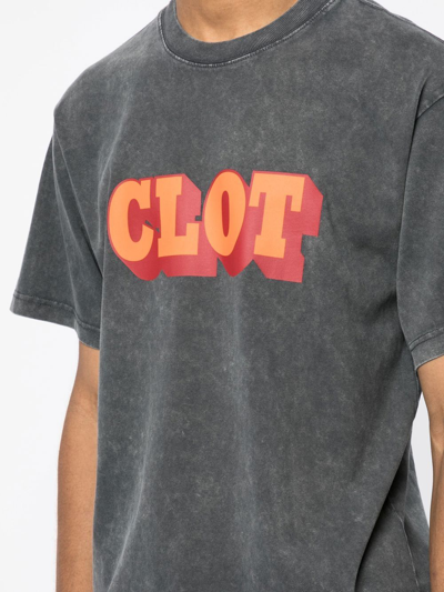 Shop Clot Logo-print Acid Wash T-shirt In Grey