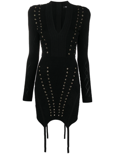 Balmain Eyelet-detail Lace-up Dress In Black