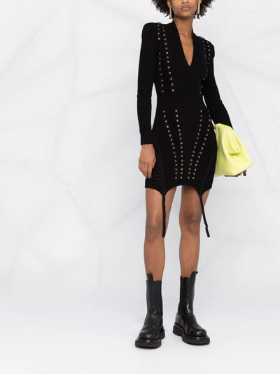 Balmain Eyelet-detail Lace-up Dress In Black