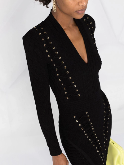 Balmain Eyelet-detail Lace-up Dress In Black