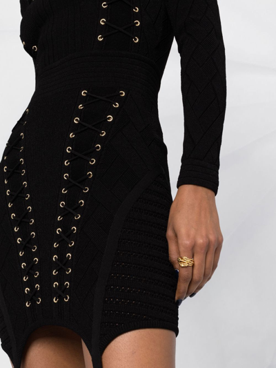 Balmain Eyelet-detail Lace-up Dress In Black