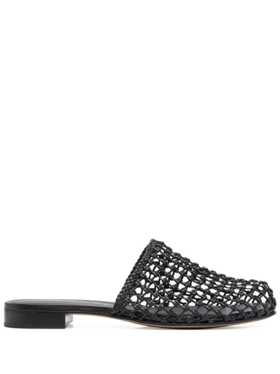 Ferragamo Woven-design Leather Mules In Black