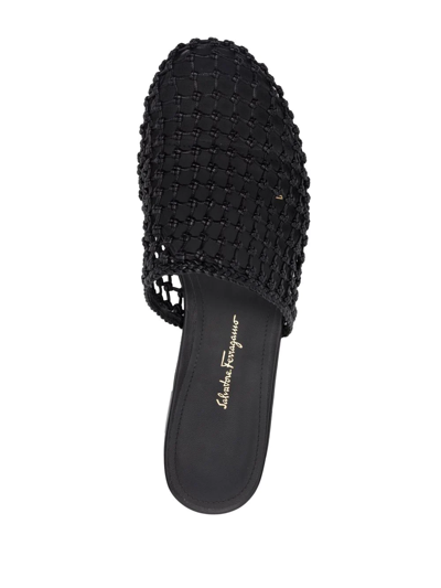 Ferragamo Woven-design Leather Mules In Black