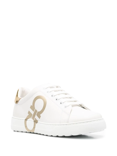 Ferragamo Number Leather Low-top Sneakers In White