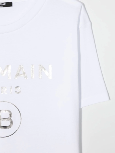 Shop Balmain Teen Metallic-logo Print T-shirt In White