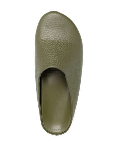 Shop Marni Logo-print Leather Slippers In Green