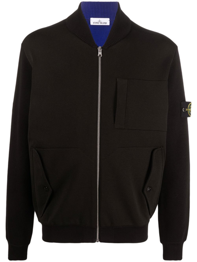 Shop Stone Island Compass-patch Zip-up Sweatshirt In Black