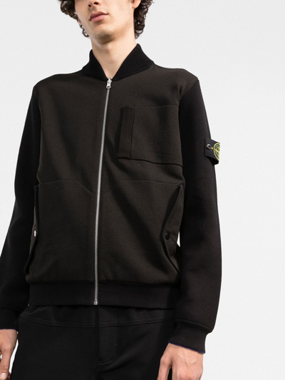 Shop Stone Island Compass-patch Zip-up Sweatshirt In Black