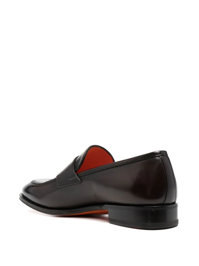 Shop Santoni Penny-slot Leather Loafers In Brown
