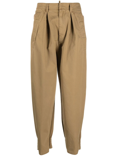 Shop Dsquared2 Cotton Tapered Trousers In Neutrals