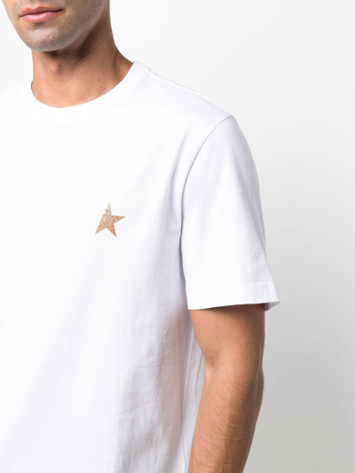 Shop Golden Goose Glittered-star Cotton T-shirt In White