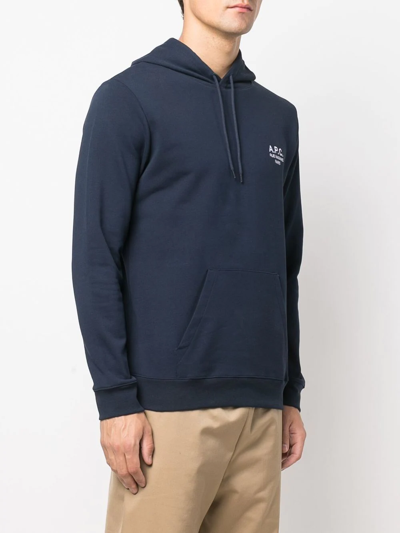 Shop A.p.c. Marvin Logo-print Pullover Hoodie In Blue