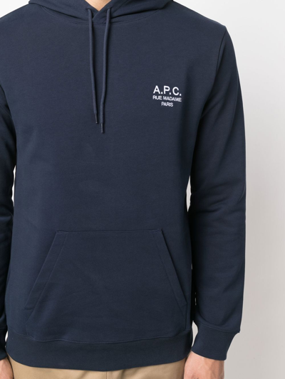 Shop A.p.c. Marvin Logo-print Pullover Hoodie In Blue