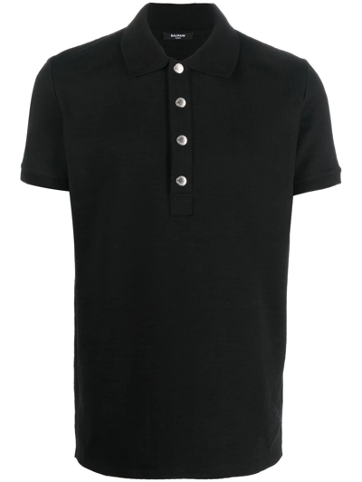 Shop Balmain Logo-embroidered Polo Shirt In Black