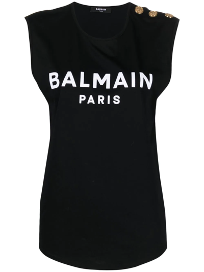 Shop Balmain Logo-print Sleeveless T-shirt In Black