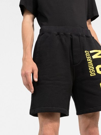 Dsquared2 Vertical Icon Print Jersey Sweat Shorts In Black