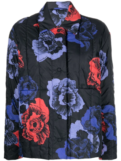 Ferragamo Floral-print Jacket In Black