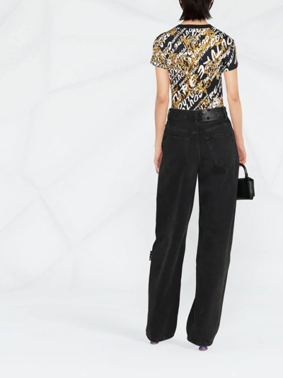Shop Versace Jeans Couture Garland-print Cropped T-shirt In Black