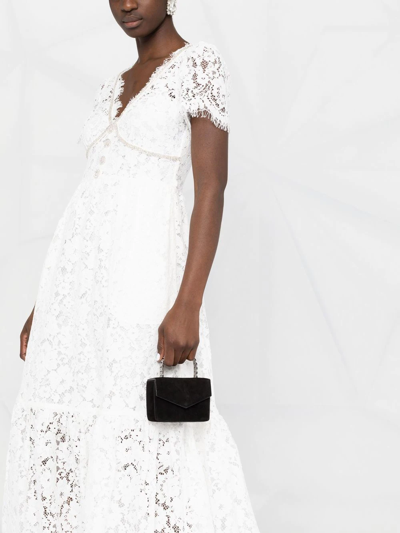 Shop Self-portrait Short-sleeve Lace-panel Dress In White