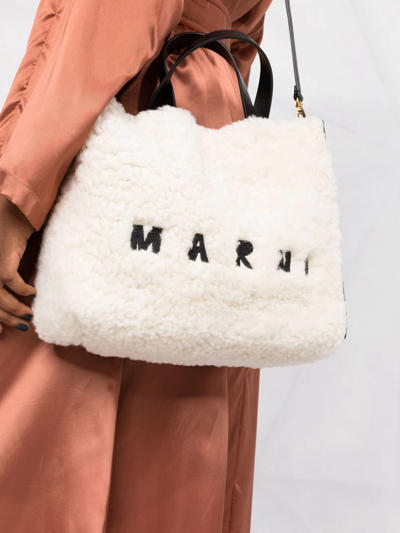 Shop Marni Museo Shearling Tote Bag In White