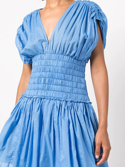 Shop A.l.c Luna Smocked Mini Dress In Blue