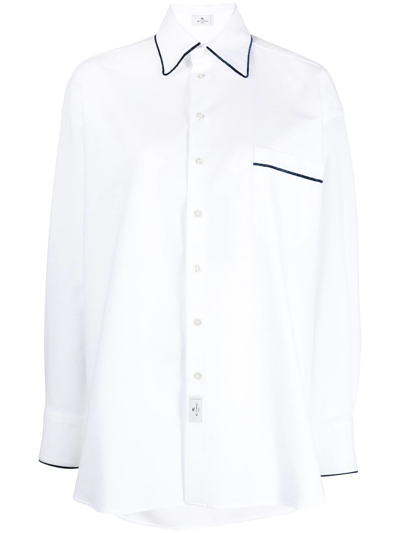 Shop Etro Long-sleeve Button-fastening Shirt In White