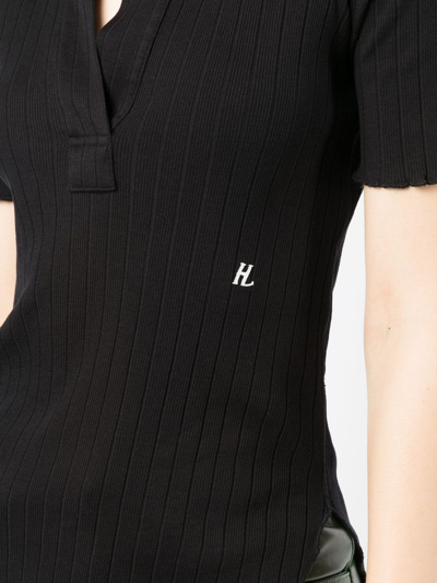 Shop Helmut Lang Ribbed-knit Polo Top In Black