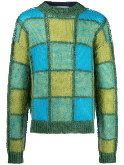 Shop Marni Geometric-knit Crewneck Jumper In Green