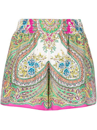 Shop Etro Paisley-print Silk Shorts In Pink