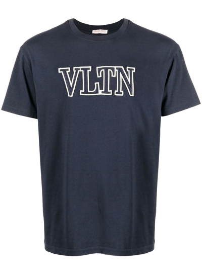 Shop Valentino Vltn Logo-embroidered T-shirt In Blue