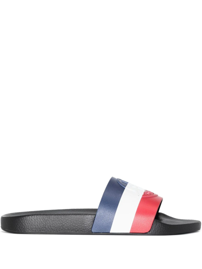 Shop Moncler Basile Striped Flat Slides In Blue