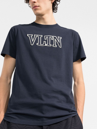 Shop Valentino Vltn Logo-embroidered T-shirt In Blue