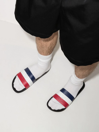 Shop Moncler Basile Striped Flat Slides In Blue