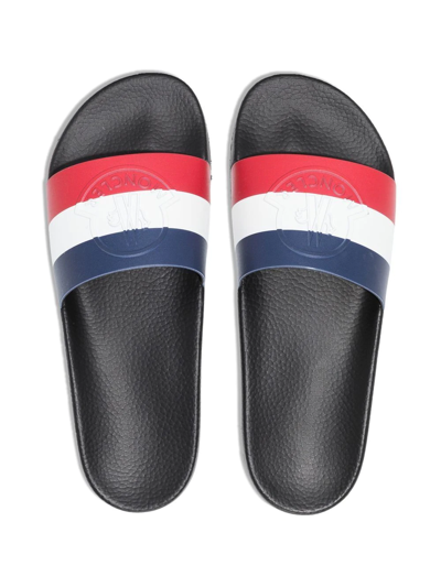 Shop Moncler Basile Striped Flat Slides In Blue