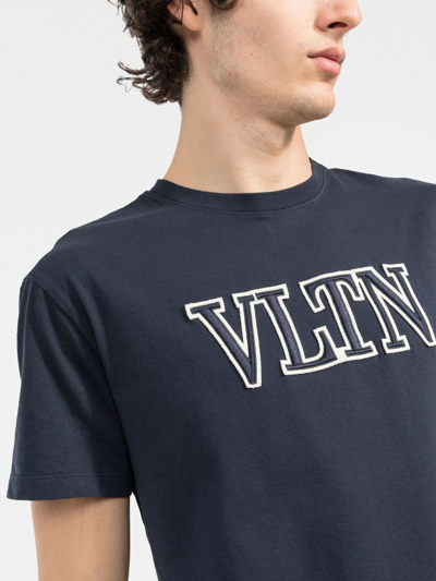 Shop Valentino Vltn Logo-embroidered T-shirt In Blue