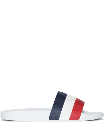 Shop Moncler Basile Stripe Flat Slides In White