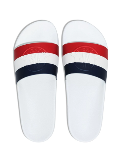 Shop Moncler Basile Stripe Flat Slides In White