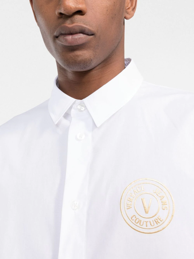 Shop Versace Jeans Couture Logo-print Slim-fit Shirt In White