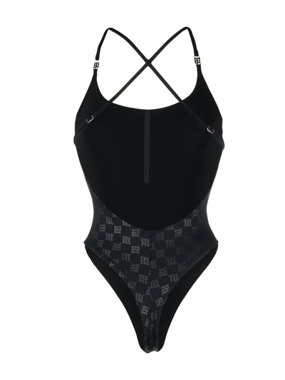 Misbhv Black Signature Monogram One-piece Swimsuit In Black