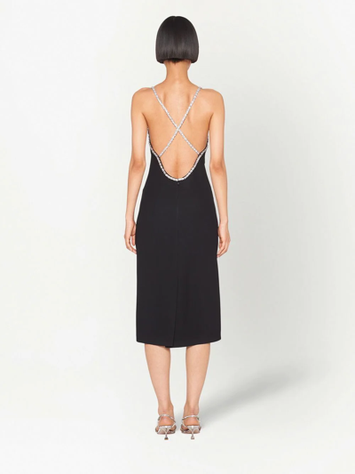 Shop Miu Miu Crystal-embroidered Midi Dress In Black