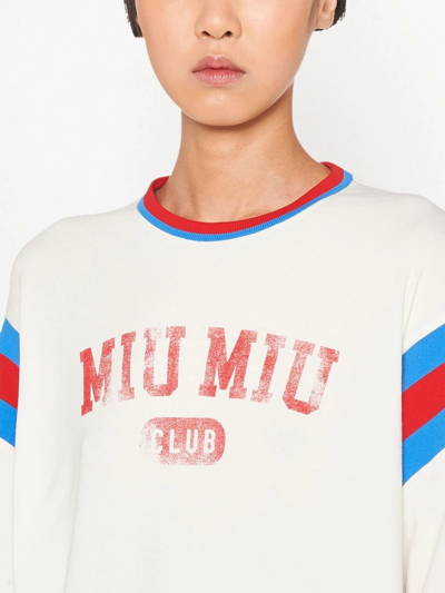 Shop Miu Miu Logo-print Jersey T-shirt In Neutrals