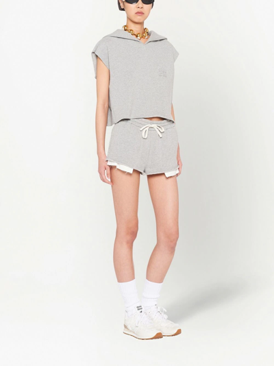 Shop Miu Miu Layered-detail Cotton Shorts In Grey