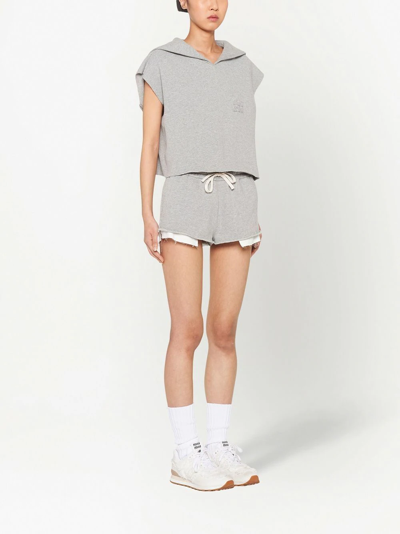 Shop Miu Miu Layered-detail Cotton Shorts In Grey