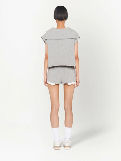 Shop Miu Miu Layered-detail Cotton Shorts In Grey